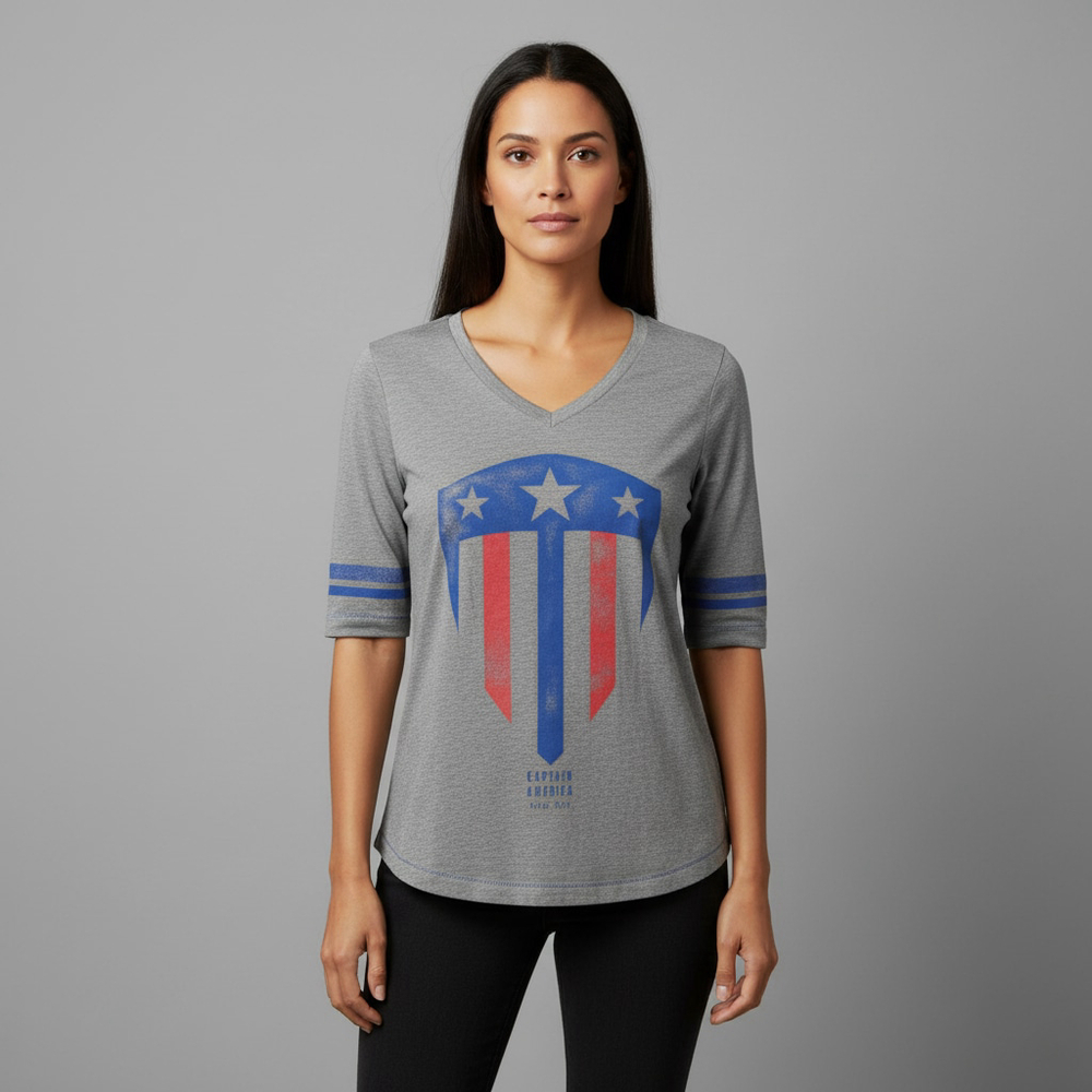 Women's Marvel by Her Universe Gray Captain America Short Sleeve Tee L